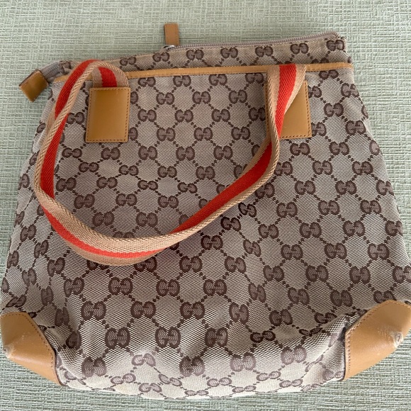 GUCCI AUTHENTIC GG CANVAS/LEATHER SHERRY TOTE - Picture 11 of 11